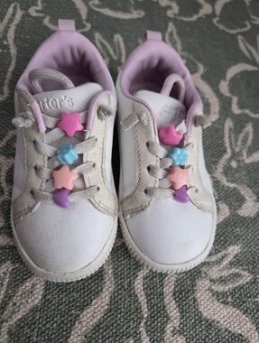 Carter's White Sneakers with Light Purple Lining and Pastel Bead Accents 6T